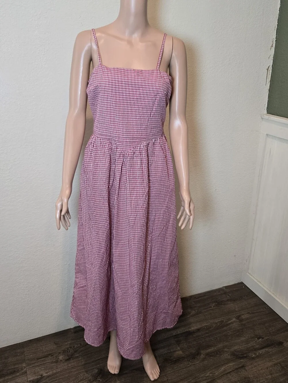 Japna Women’s Medium Red Gingham SunDress Smocked Bodice Long Skirt Pockets - Picture 7 of 13